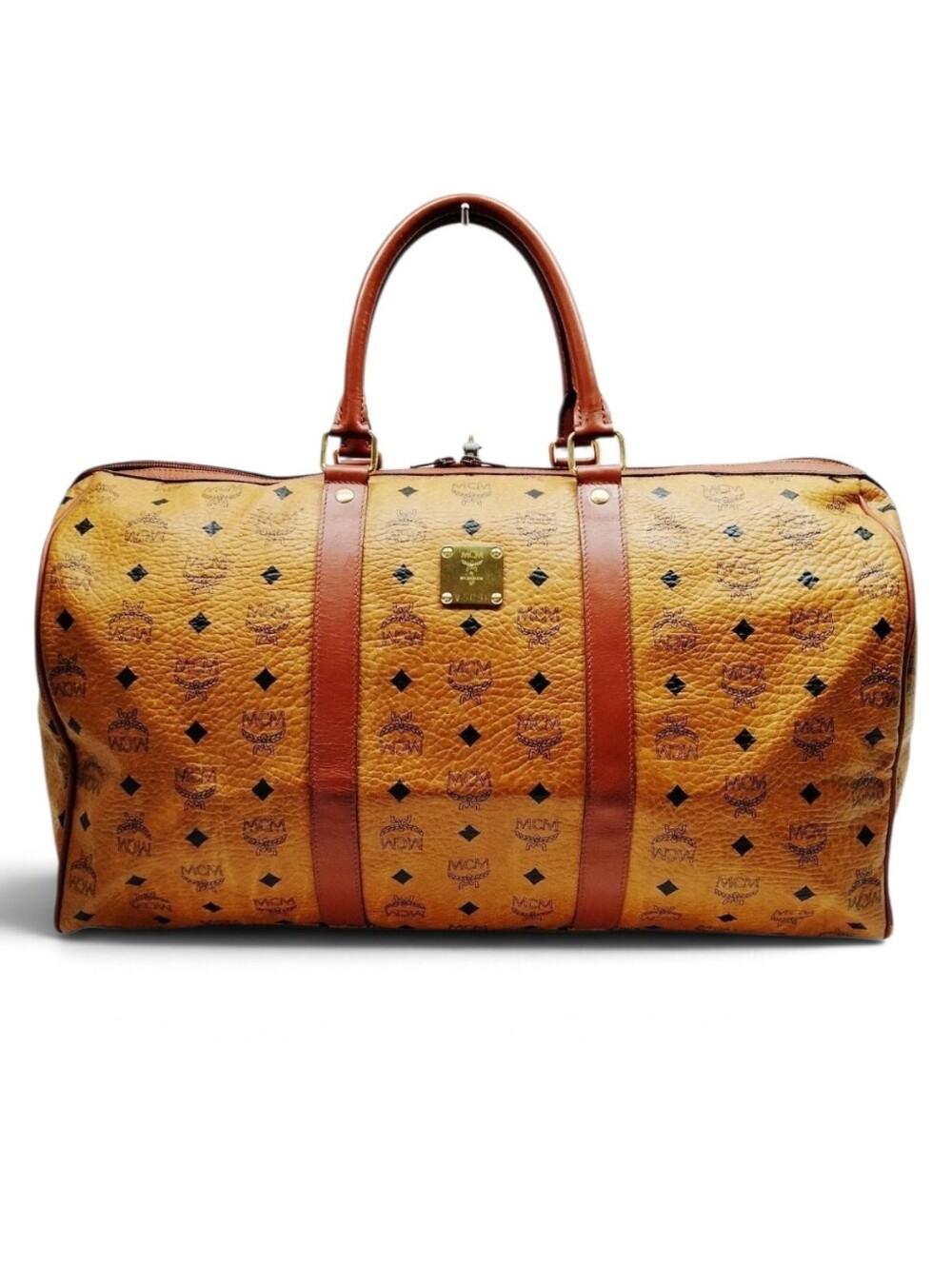 MCM Duffel Travel Bag Cognac and Brown Visetos Monogram Unisex
